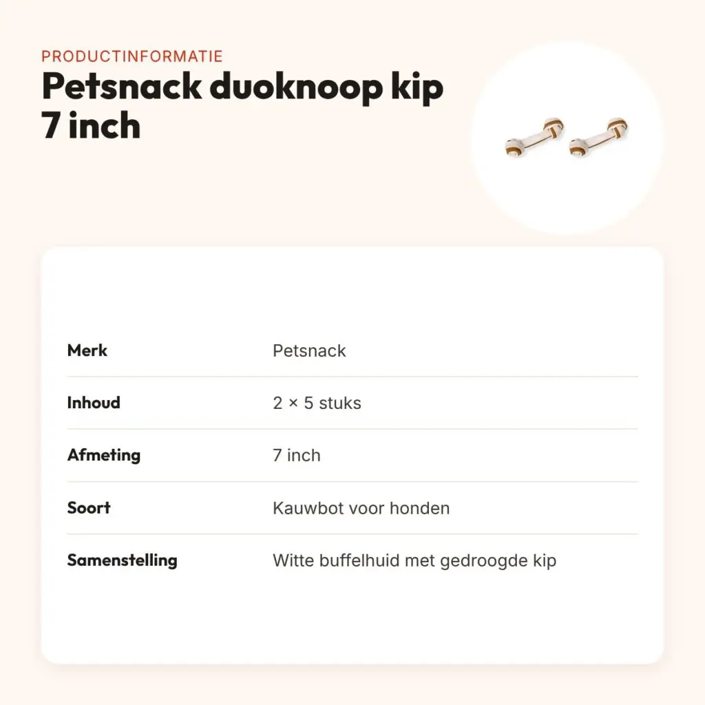 Petsnack duoknoop buffelhuid met kip 7 inch – multipack 2 x 5 stuks – productinformatie