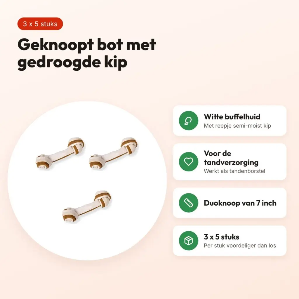 Petsnack duoknoop buffelhuid met kip 7 inch – multipack 3 x 5 stuks – voordelen