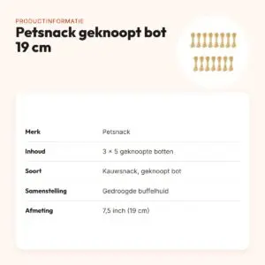 Petsnack geknoopt bot buffelhuid 7,5 inch (19 cm) – multipack 3 x 5 stuks – productinformatie