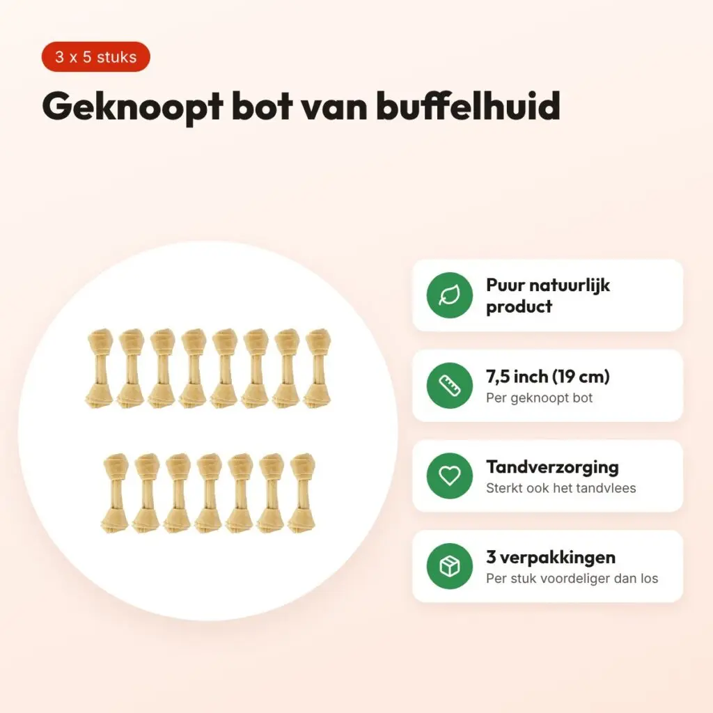 Petsnack geknoopt bot buffelhuid 7,5 inch (19 cm) – multipack 3 x 5 stuks – voordelen