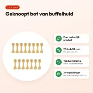 Petsnack geknoopt bot buffelhuid 7,5 inch (19 cm) – multipack 3 x 5 stuks – voordelen