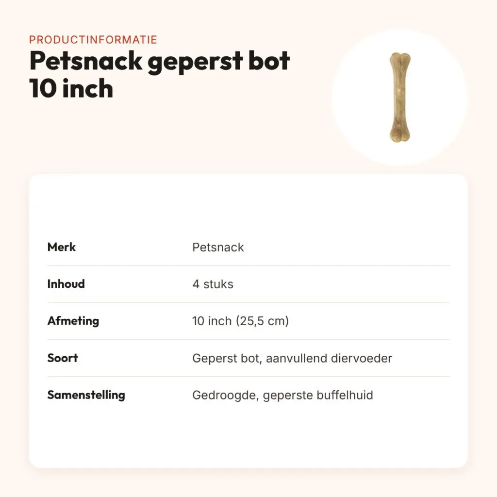Petsnack geperst bot 10 inch (25,5 cm) – buffelhuid, 4 stuks – productinformatie
