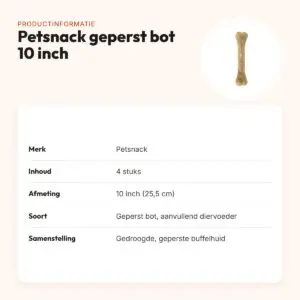Petsnack geperst bot 10 inch (25,5 cm) – buffelhuid, 4 stuks – productinformatie