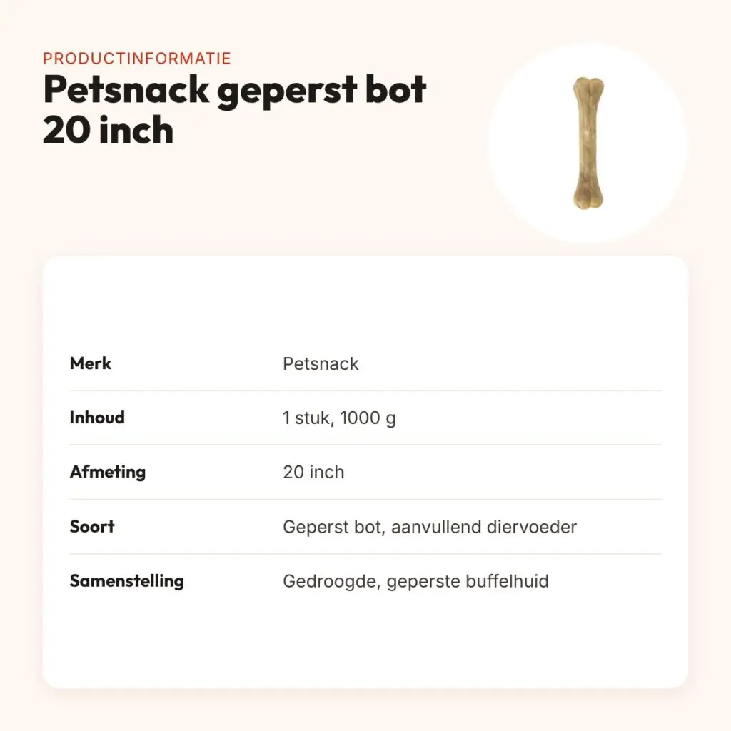 Petsnack geperst bot 20 inch 1000 g – buffelhuid, 1 stuk – productinformatie