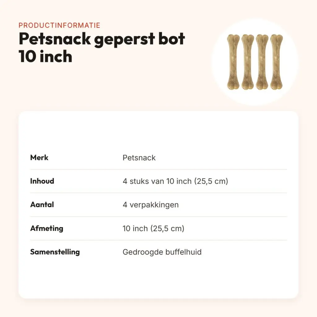 Petsnack geperst bot buffelhuid 10 inch (25,5 cm) – multipack 4 x 4 stuks – productinformatie