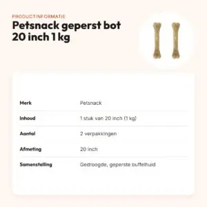 Petsnack geperst bot buffelhuid 20 inch 1 kg – multipack 2 stuks – productinformatie
