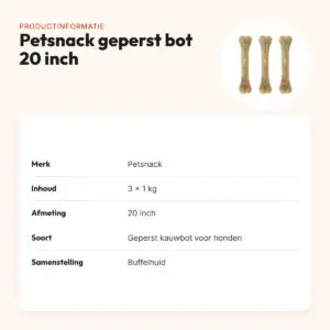Petsnack geperst bot buffelhuid 20 inch 1 kg – multipack 3 stuks – productinformatie