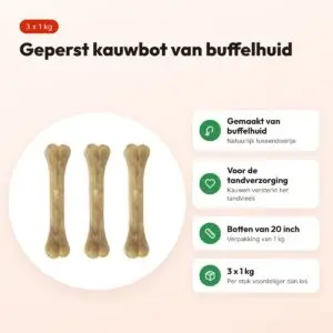 Petsnack geperst bot buffelhuid 20 inch 1 kg – multipack 3 stuks – voordelen