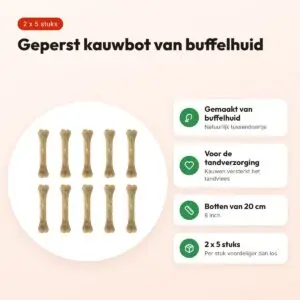 Petsnack geperst bot buffelhuid 8 inch (20 cm) – multipack 2 x 5 stuks – voordelen