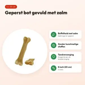 Petsnack geperst bot gevuld met zalm 8 inch (20 cm) – buffelhuid, 5 stuks – voordelen