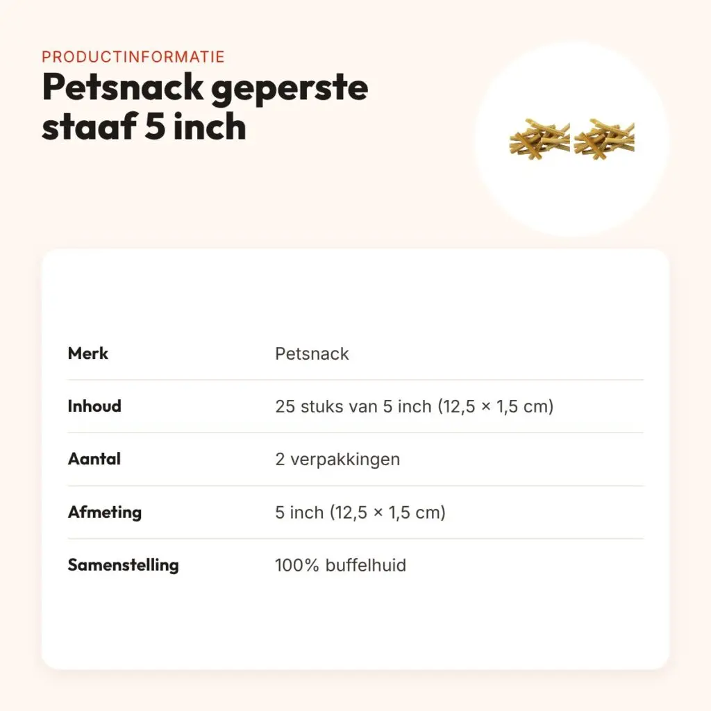 Petsnack geperste staaf buffelhuid 5 inch 12,5 cm – multipack 2 x 25 stuks – productinformatie