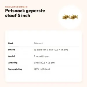 Petsnack geperste staaf buffelhuid 5 inch 12,5 cm – multipack 2 x 25 stuks – productinformatie