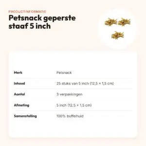 Petsnack geperste staaf buffelhuid 5 inch 12,5 cm – multipack 3 x 25 stuks – productinformatie