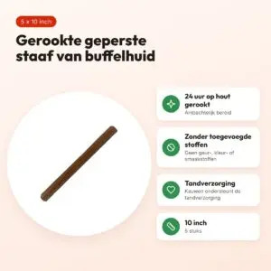 Petsnack geperste staaf gerookt 10 inch – buffelhuid, 5 stuks – voordelen