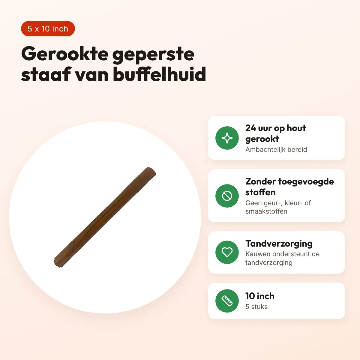 Petsnack geperste staaf gerookt 10 inch – buffelhuid, 5 stuks – voordelen
