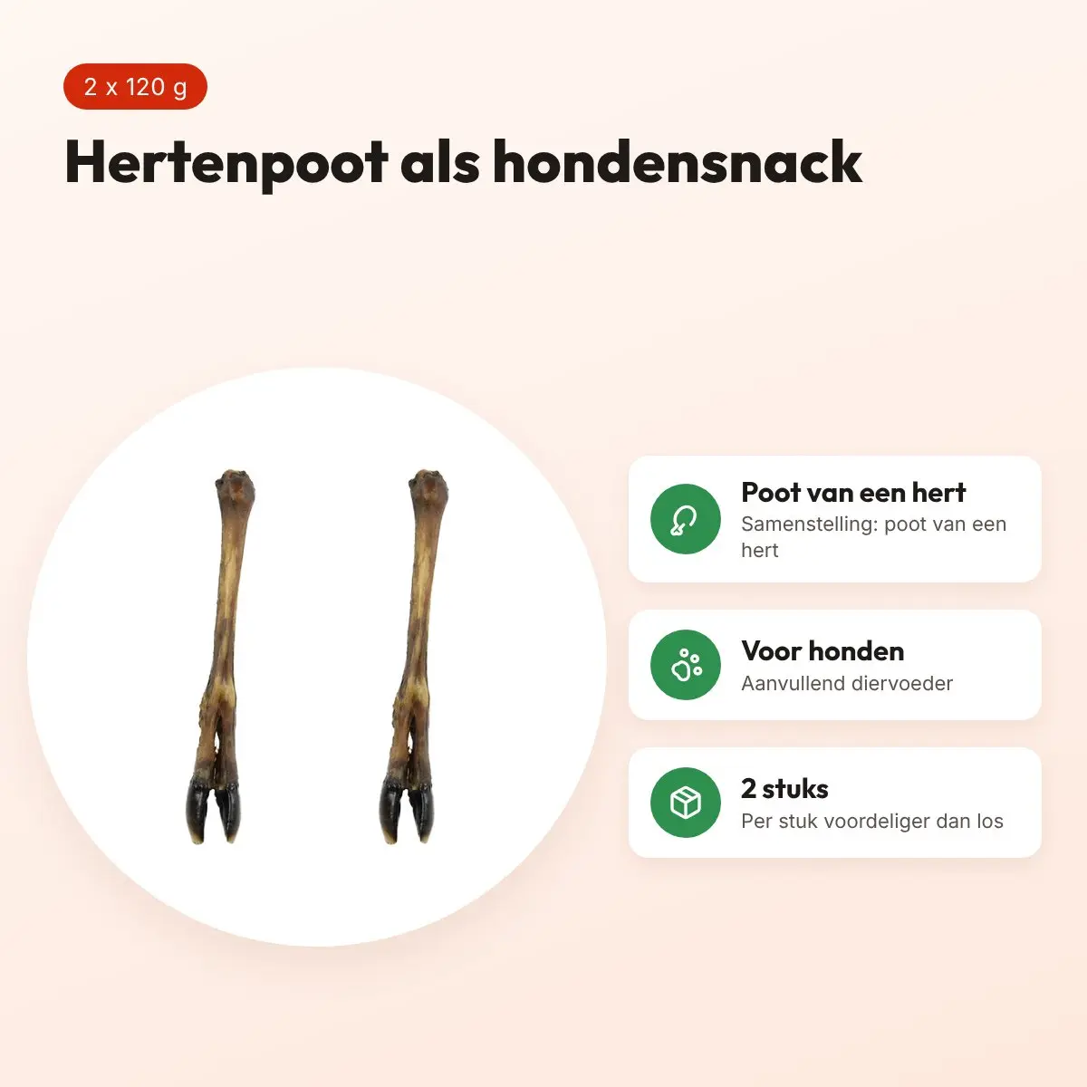 Petsnack hertenpoot hondensnack 120 g – multipack 2 stuks – voordelen