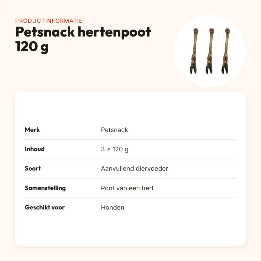 Petsnack hertenpoot hondensnack 120 g – multipack 3 stuks – productinformatie