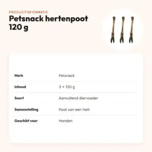 Petsnack hertenpoot hondensnack 120 g – multipack 3 stuks – productinformatie
