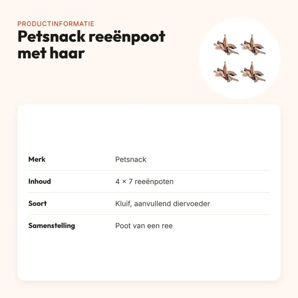Petsnack hondenkluif reeënpoot met haar – multipack 4 x 7 stuks – productinformatie