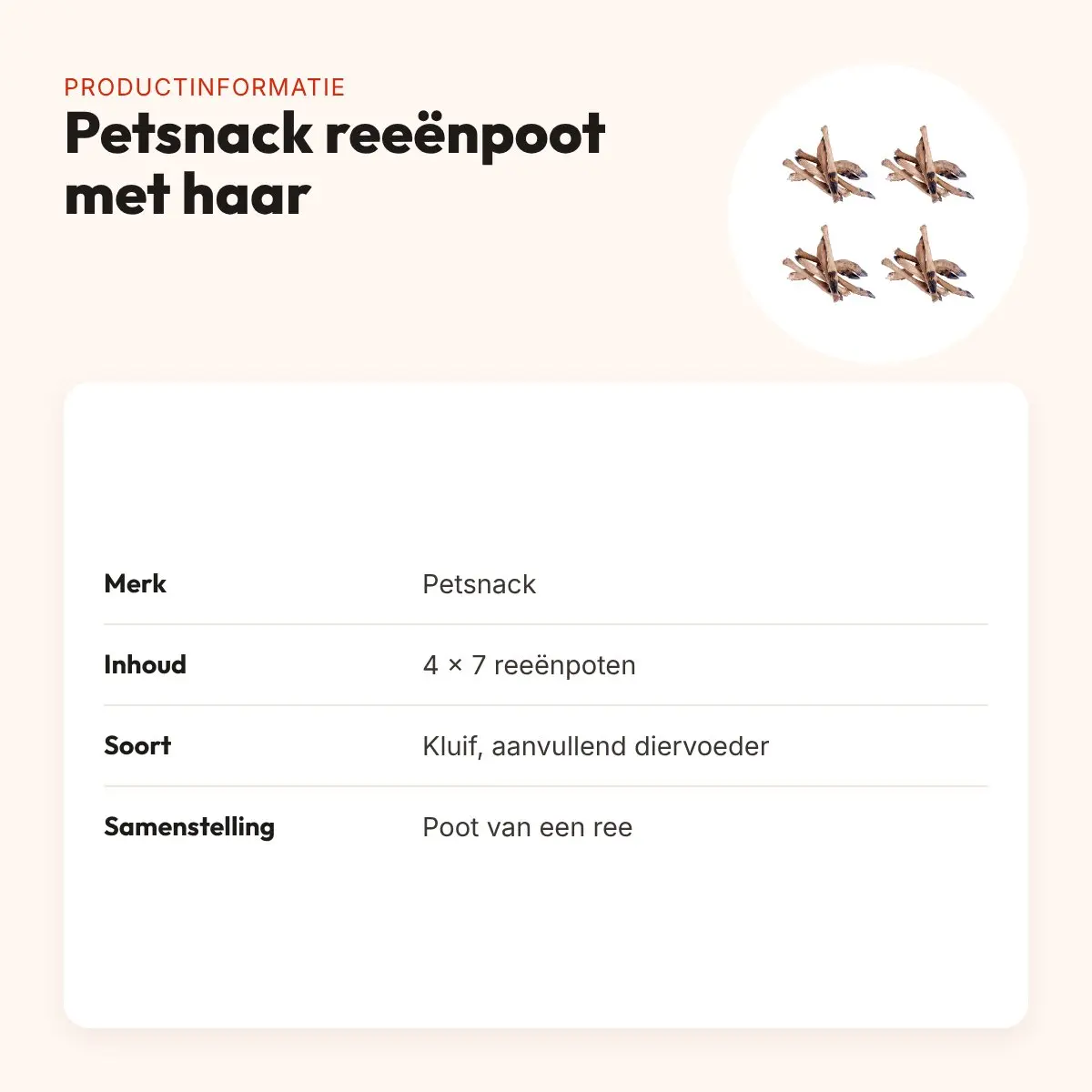 Petsnack hondenkluif reeënpoot met haar – multipack 4 x 7 stuks – productinformatie