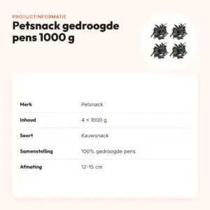 Petsnack hondensnack gedroogde pens 12-15 cm 1000 g – multipack 4 stuks – productinformatie