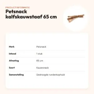 Petsnack kalfskauwstaaf 65 cm – gedroogde runderkophuid – productinformatie