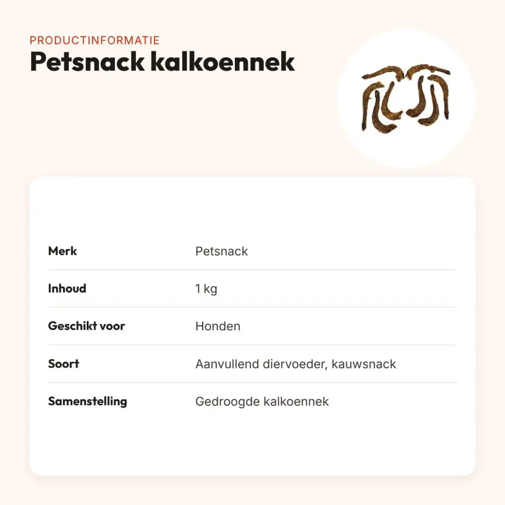 Petsnack kalkoennek 1 kg – gedroogde kauwsnack voor honden – productinformatie