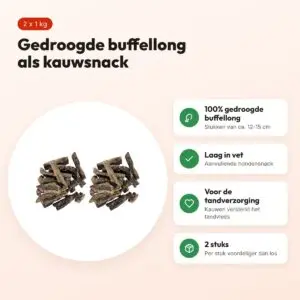 Petsnack kauwsnack buffellong 12-15 cm 1 kg – multipack 2 stuks – voordelen