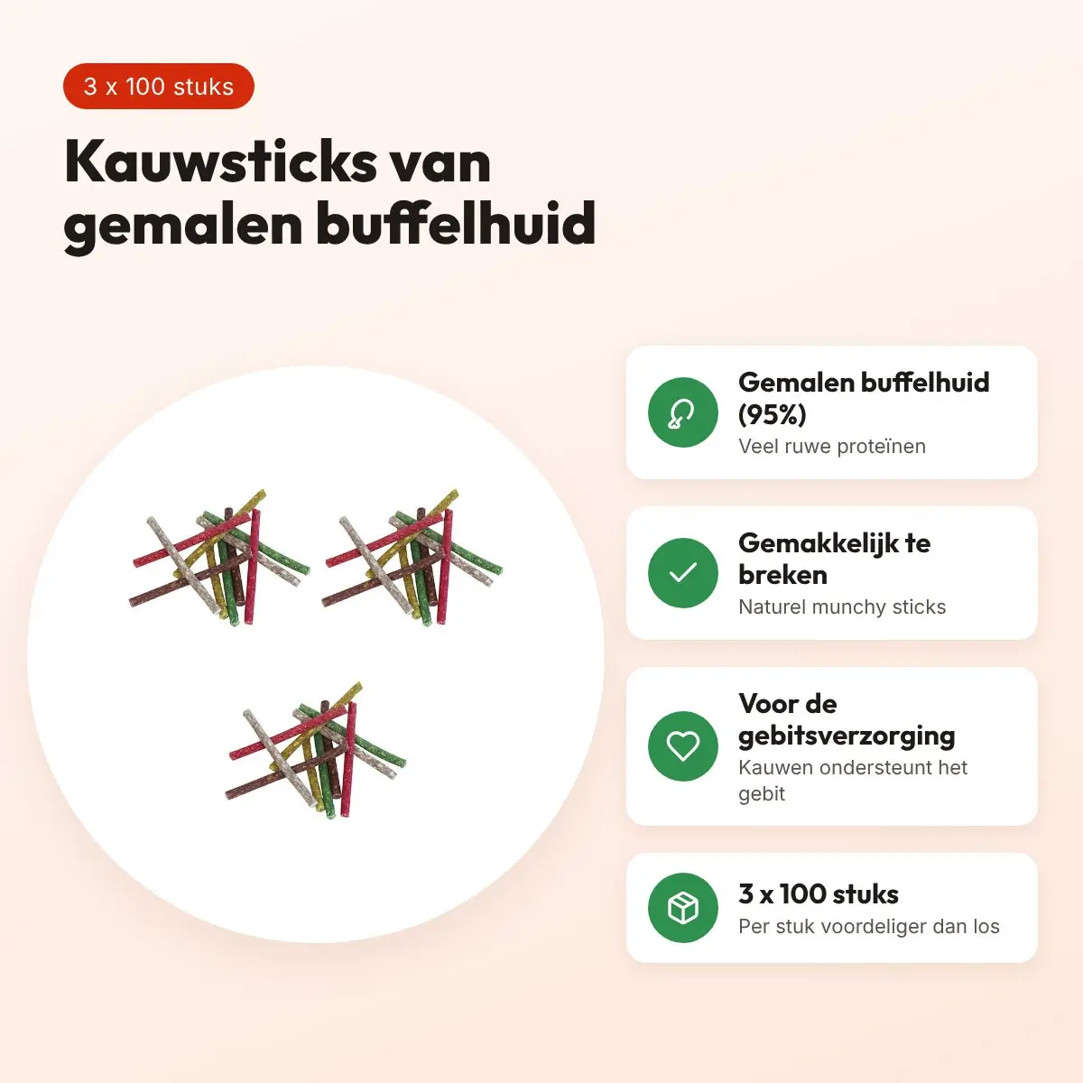 Petsnack kauwsnack Munchy Mix 12,5 cm – multipack 3 x 100 stuks – voordelen