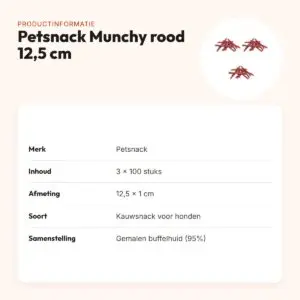 Petsnack kauwsnack Munchy rood 12,5 cm – multipack 3 x 100 stuks – productinformatie
