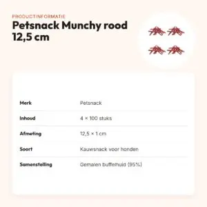 Petsnack kauwsnack Munchy rood 12,5 cm – multipack 4 x 100 stuks – productinformatie