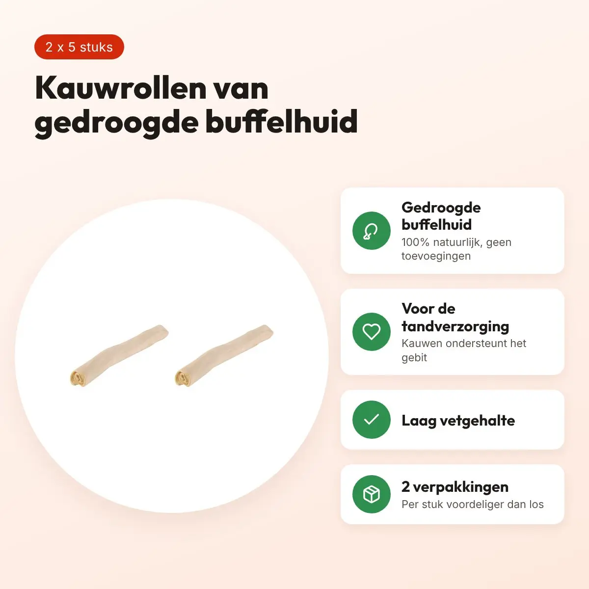 Petsnack kauwsnack rol wit buffelhuid 10 inch – multipack 2 x 5 stuks – voordelen