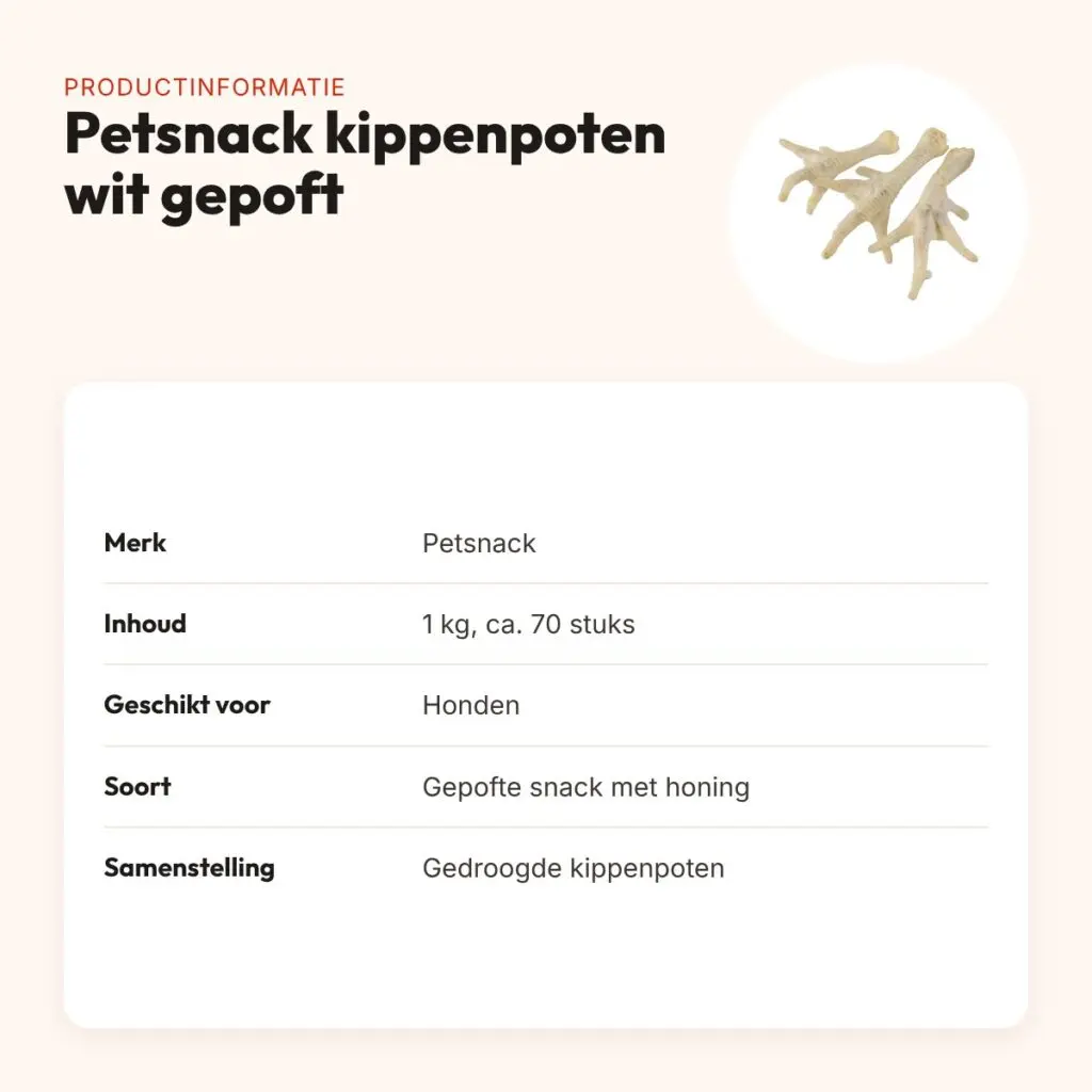 Petsnack kippenpoten wit 1 kg – gepoft, met honing – productinformatie