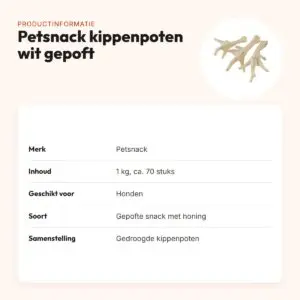 Petsnack kippenpoten wit 1 kg – gepoft, met honing – productinformatie