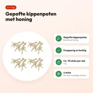 Petsnack kippenpoten wit 1 kg – hondensnack, multipack 4 stuks – voordelen