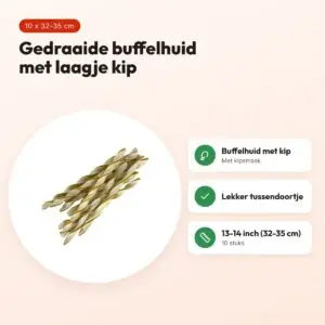 Petsnack kipwokkel 13-14 inch (32-35 cm) – buffelhuid met kip, 10 stuks – voordelen