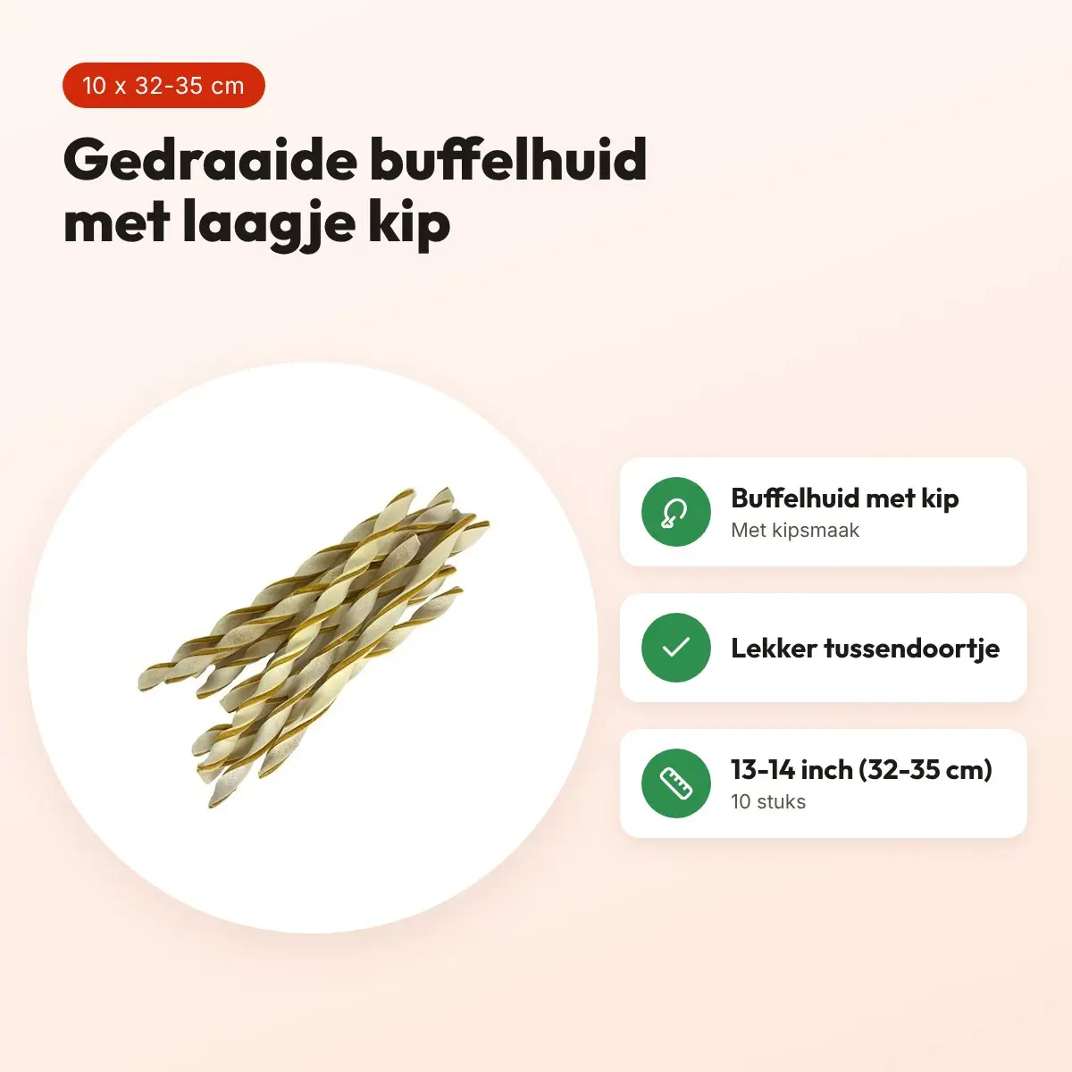 Petsnack kipwokkel 13-14 inch (32-35 cm) – buffelhuid met kip, 10 stuks – voordelen