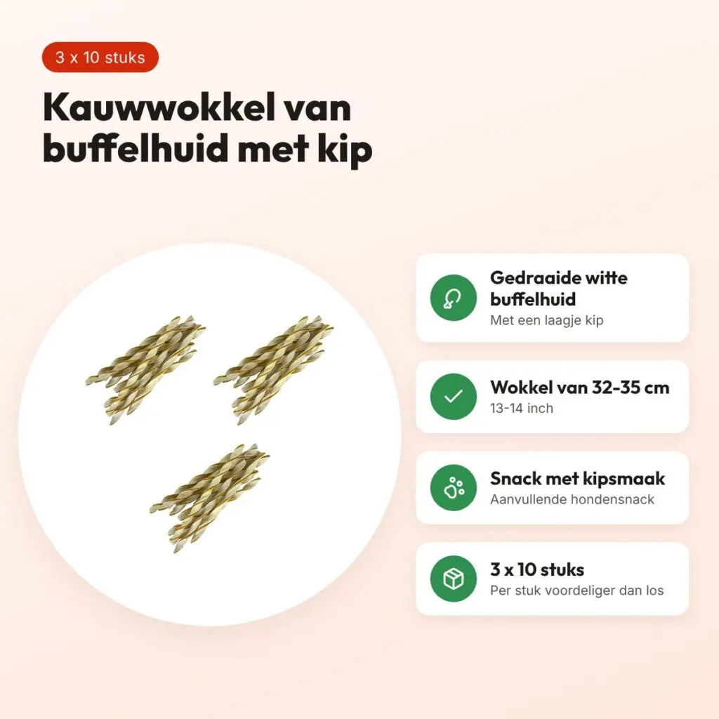 Petsnack kipwokkel 13-14 inch buffelhuid – multipack 3 x 10 stuks – voordelen