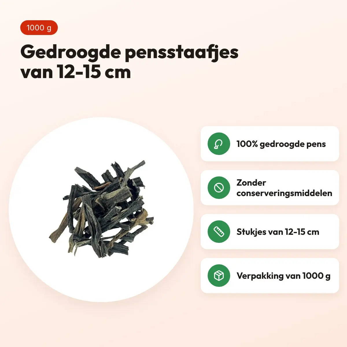Petsnack pens 12-15 cm 1000 g – gedroogde pensstaafjes – voordelen