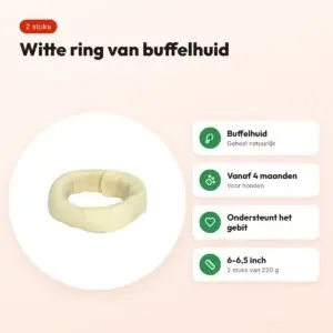 Petsnack ring wit 6-6,5 inch 220 g – buffelhuid, 2 stuks – voordelen