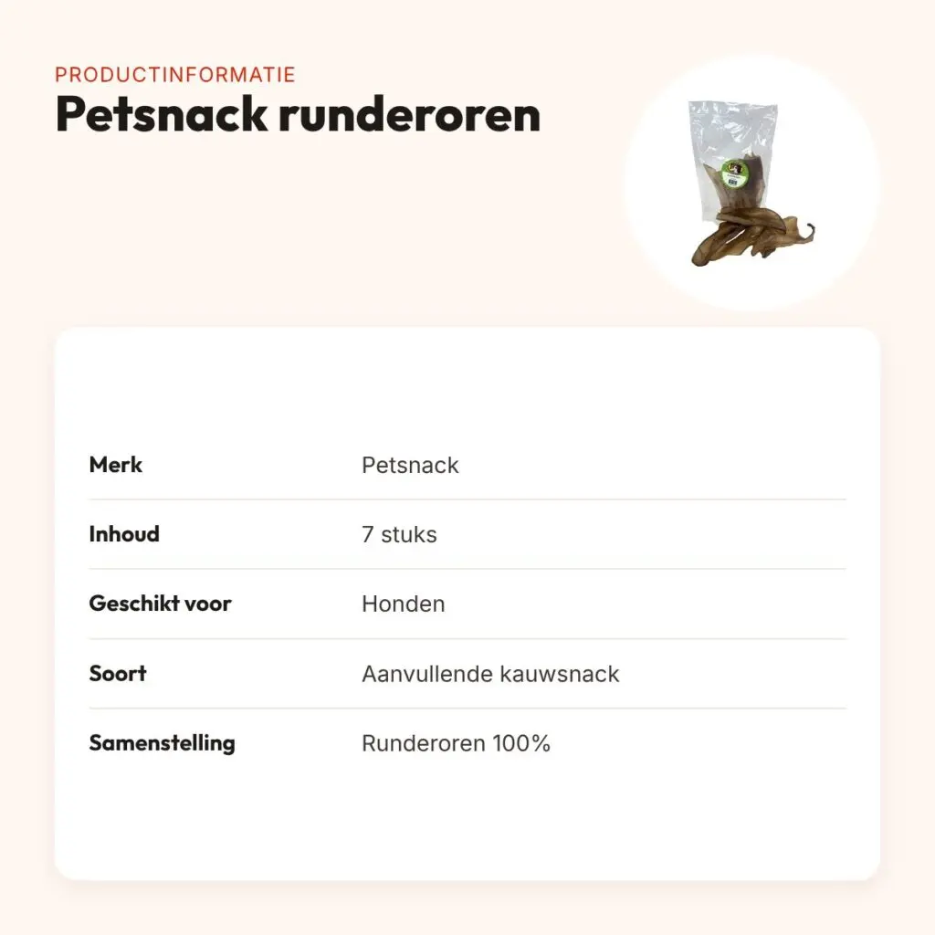 Petsnack runderoren 7 stuks – kauwsnack voor honden – productinformatie