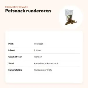 Petsnack runderoren 7 stuks – kauwsnack voor honden – productinformatie