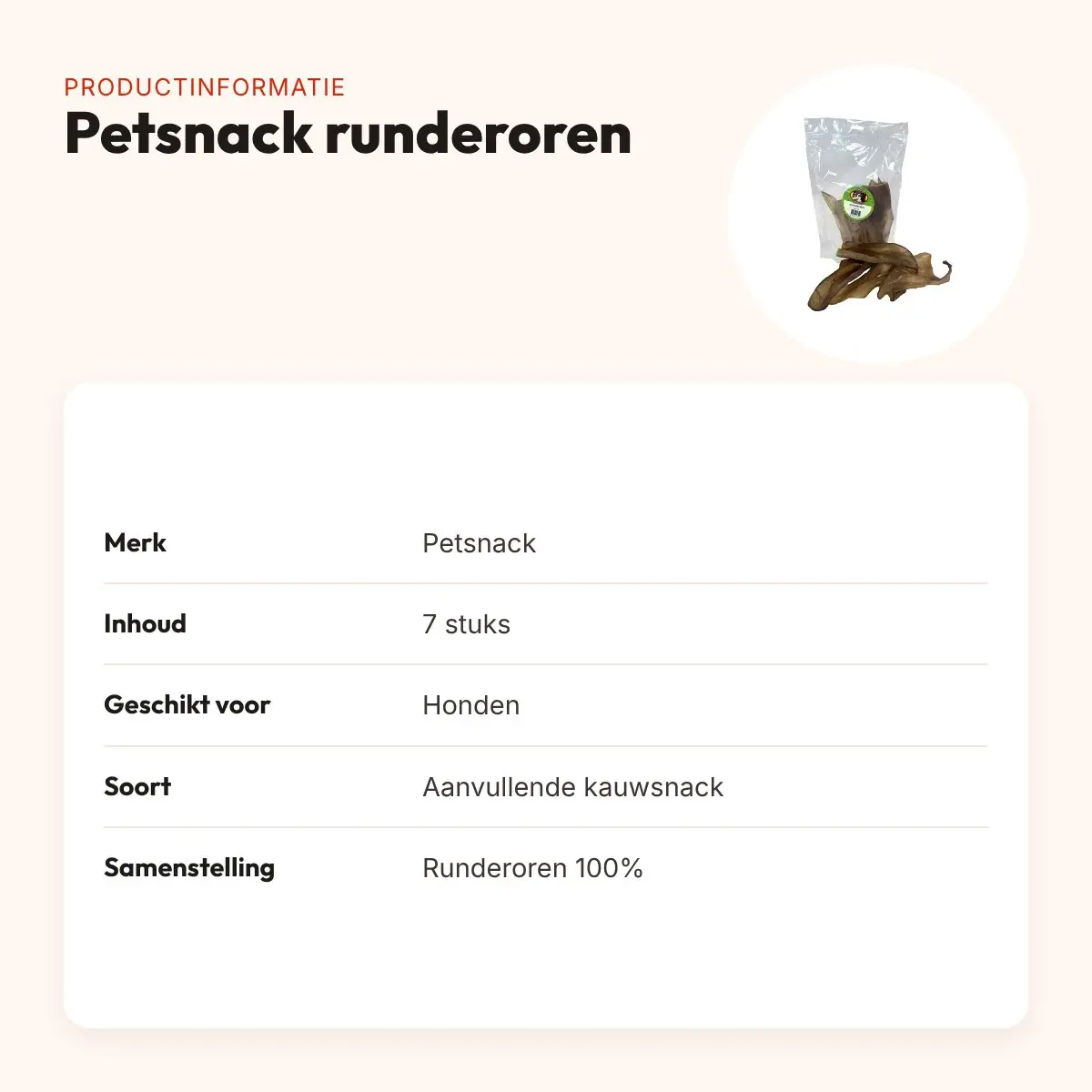 Petsnack runderoren 7 stuks – kauwsnack voor honden – productinformatie