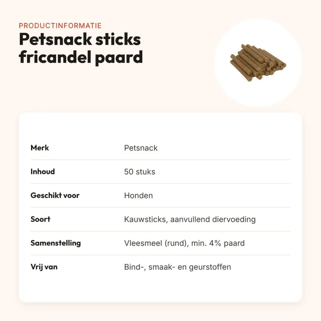 Petsnack sticks fricandel paard hondenbeloning 50 stuks – productinformatie