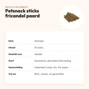 Petsnack sticks fricandel paard hondenbeloning 50 stuks – productinformatie