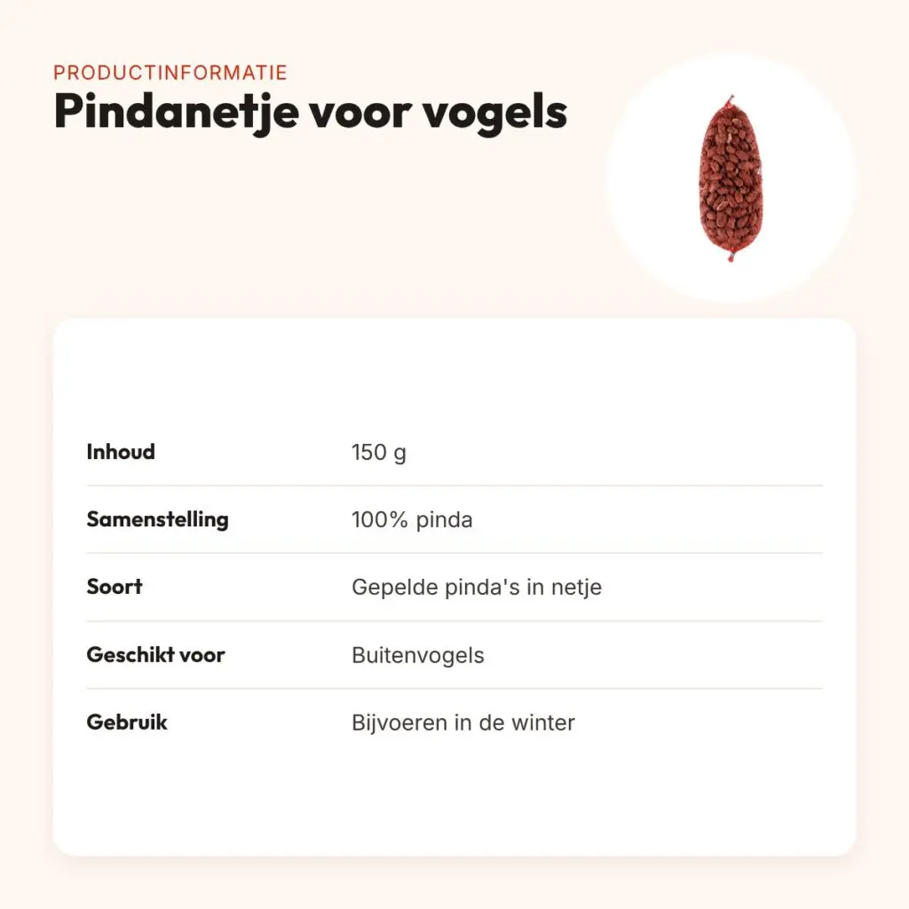 Pindanetje voor vogels 150 g – gepelde pinda's – productinformatie