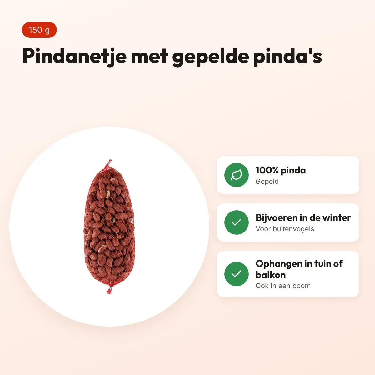 Pindanetje voor vogels 150 g – gepelde pinda's – voordelen