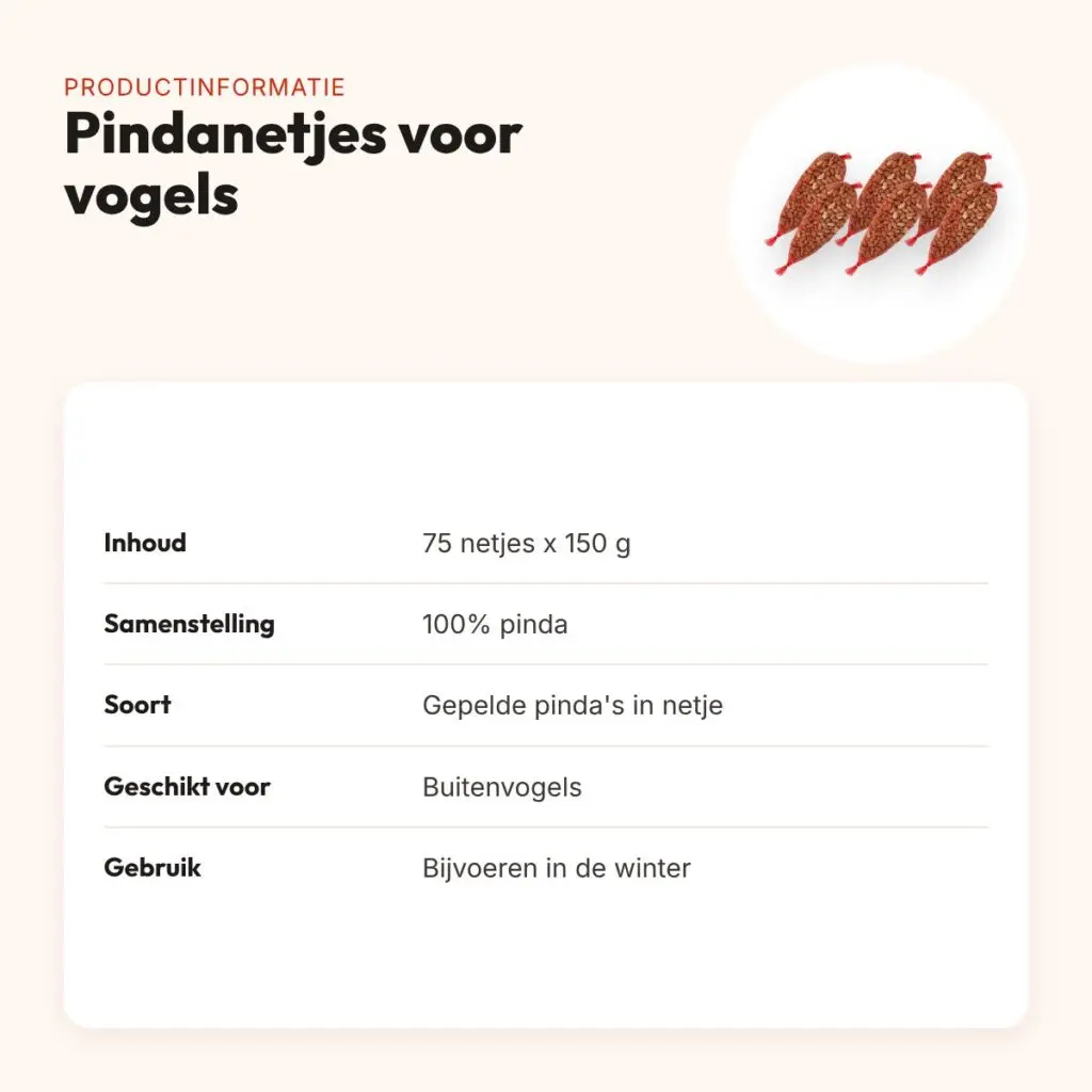 Pindanetjes voor vogels 75 x 150 g – gepelde pinda's – productinformatie