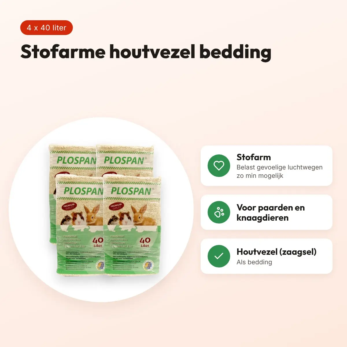 Plospan houtvezel 4 x 40 liter (160 liter) – stofarme bedding – voordelen