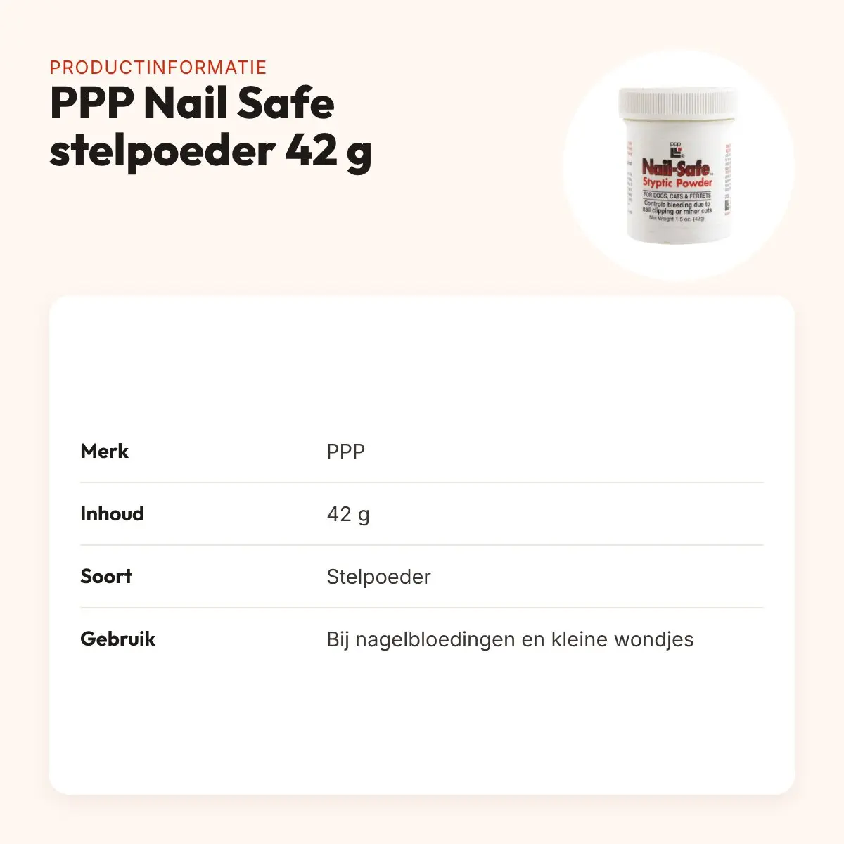 PPP Nail Safe stelpoeder 42 g – bij nagelbloedingen en kleine wondjes – productinformatie